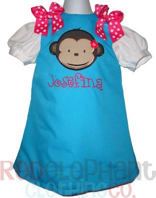 Mod Monkey Personalized Turquoise A-line Dress-dress, a line, personalized, monogrammed, custom, monkey, mod