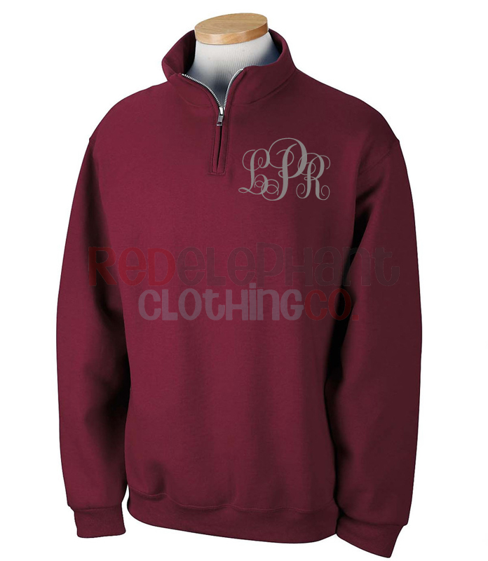 Monogrammed Quarter-zip Pullover Sweatshirt - Maroon