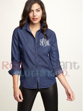 Monogrammed Denim Shirt Dark Wash